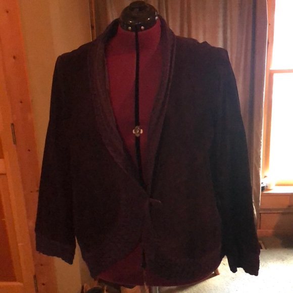 Coldwater Creek cable knit and suede jacket - Picture 1 of 6